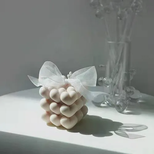 Miniatura 3 de Molde de vela de silicona con forma de corazón de 2 cavidades, molde de burbujas geométricas 3D para hacer velas, jabón de resina, moldes de corazón