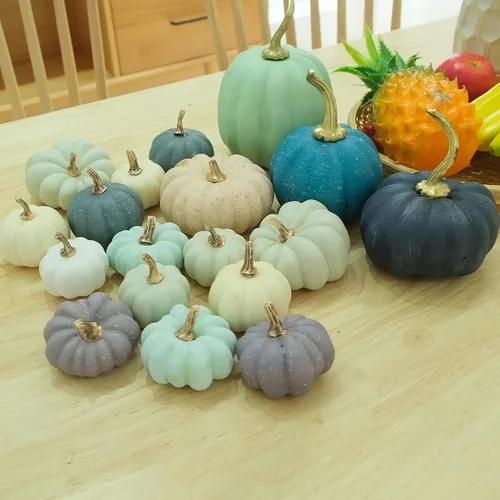 Miniatura 6 de 18 calabazas artificiales pequeñas de espuma falsa a granel, decoración de calabaza de otoño rosa y azul, decoraciones para el hogar, festivales