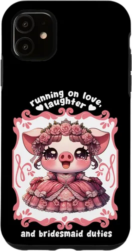 Miniatura 5 de iPhone 15 Lindo cerdo dama de honor roba corazones en el caso de despedida de soltera