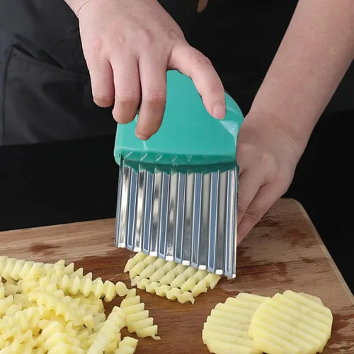 Miniatura 4 de 2 piezas de cortador de arrugas, cuchillo ondulado de acero inoxidable para papas y zanahorias, herramienta de cocina (verde + azul)