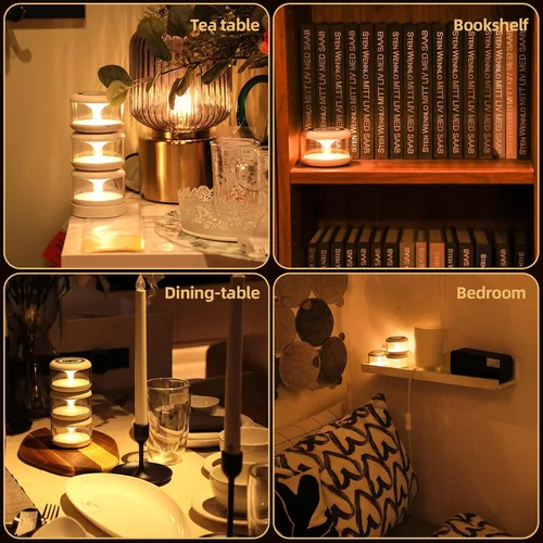 Miniatura 3 de oneleaf Luz de Ambiente Portátil LED Luz Nocturna, lámpara de vela, tres luces con base de carga, interruptor táctil recargable sin cable para baño