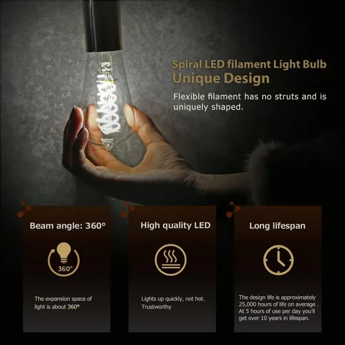 Miniatura 4 de Bombilla LED Edison ST19 (ST58), vintage, paquete de 6, blanco natural 4000 K, bombilla de filamento LED espiral flexible antiguo, regulable, 600