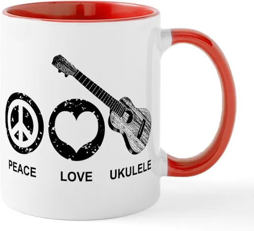 Miniatura 42 de CafePress Peace Love - Taza de café de cerámica para ukelele (11 oz (11.0 fl oz)