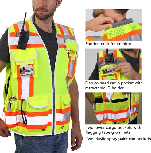 Miniatura 4 de Dib Safety Chaleco Reflectante de Servicio Pesado, Chaleco de Ingeniero de Alta Visibilidad de Dos Tonos, Fabricado con Cinta 3M, Cuello Acolchado