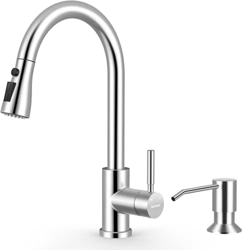 Miniatura 38 de WEWE Grifos de cocina con pulverizador desplegable, grifo de cocina de estilo granja en bronce cepillado con aceite, comercial, moderno, de arco