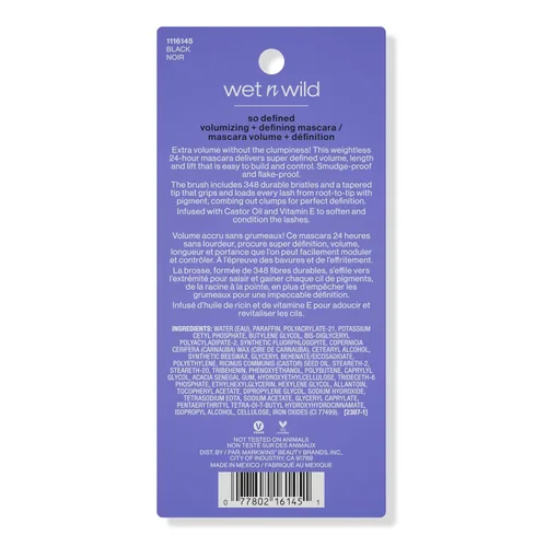 Miniatura 9 de wet n wild Máscara de pestañas So Defined, voluminizadora y alargadora con una fórmula infundida con aceite de ricino construible, aplicación