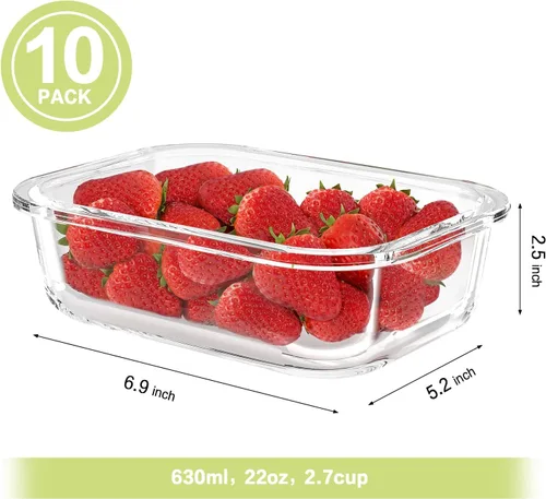 Miniatura 2 de Bayco Paquete de 10 recipientes de vidrio para preparación de comidas, recipientes de almacenamiento de alimentos con tapas, cajas herméticas Bento