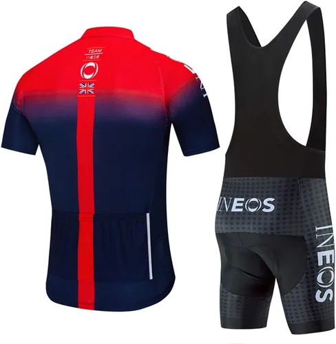 Miniatura 2 de Conjunto de ropa de ciclismo para hombre, manga larga, jersey de ciclismo con cremallera, bolsillo, traje de bicicleta, pantalones con babero de gel