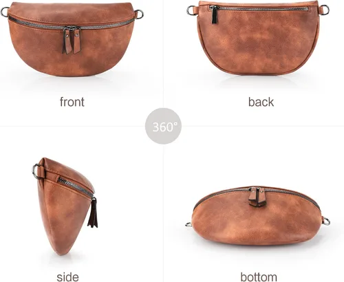 Miniatura 5 de VONAL Cangurera de cuero para mujer, bolso de cinturón de moda, riñonera de moda, V-vintage Marrón Caramelo, Riñonera