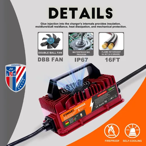 Miniatura 7 de Cargador de batería para carrito de golf de 48 V y 15 amperios para Yamaha G29 con enchufe de hoja de 3 pines mejorado, cargador inteligente