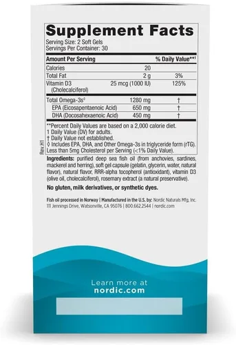 Miniatura 2 de Nordic Naturals Ultimate Omega-D3, sabor a limón, 60 geles blandos, 1280 mg de omega-3 + 1000 UI de vitamina D3, EPA y DHA, promueve la salud
