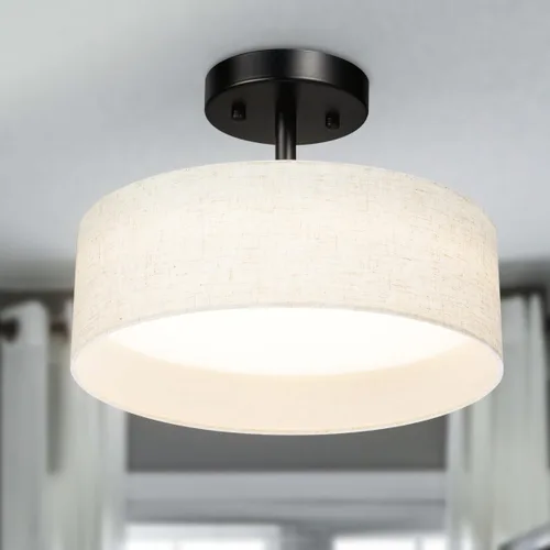 Miniatura 9 de Hamilyeah Lámpara de techo semiempotrada con pantalla de tela blanca, lámparas LED de 12 pulgadas para montaje en techo, lámpara de techo LED