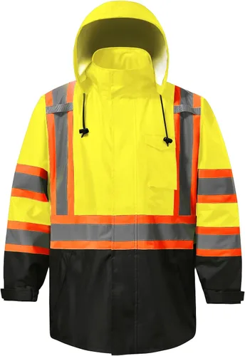 Miniatura 15 de Chaquetas de lluvia reflectantes para hombre impermeables, abrigo de seguridad Hi Vis con tiras reflectantes, chaquetas de lluvia de alta Naranja02