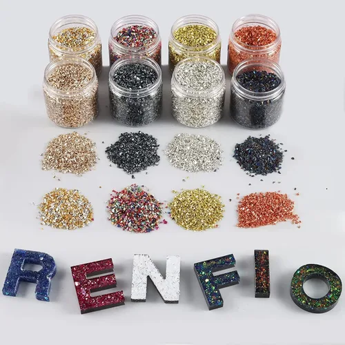 Miniatura 6 de Renfio - Fragmentos de vidrio triturado roto brillantes, tritura 2-4mm, virutas irregulares pequeñas y gruesas, 3.5 Oz (100g), purpurina de alto