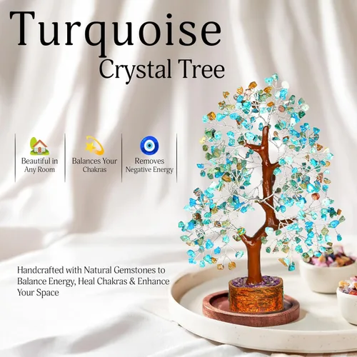 Miniatura 5 de YATSKIA - Árbol de cristal turquesa Feng Shui, alambre, bonsái Buhha, estatua reiki, Chakra curativo energía positiva, buena suerte dinero regalos