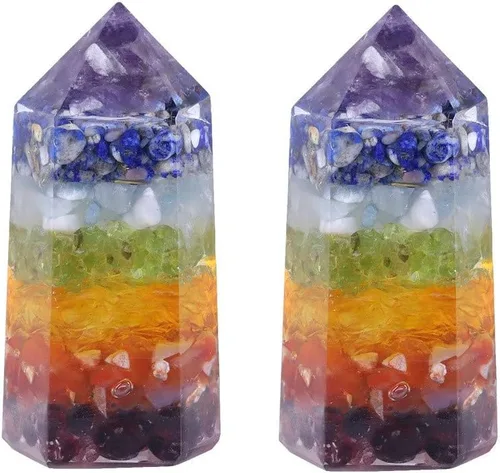 Rockcloud Paquete de 2 puntas de varita de cristal curativo, 6 piedras de prisma facetadas para terapia de meditación de 2 pulgadas, piedra de