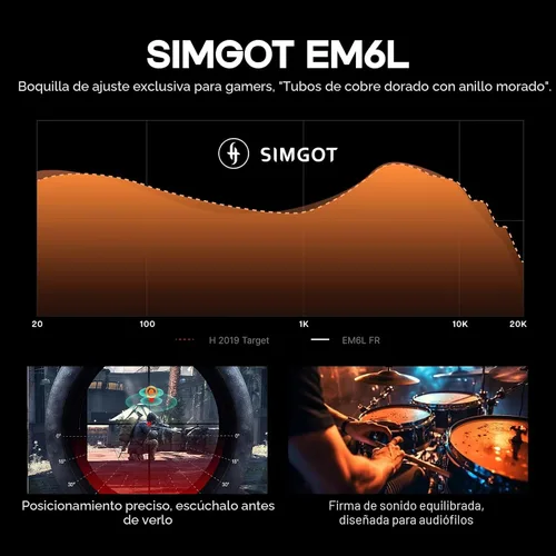 Miniatura 6 de Linsoul SIMGOT EM6L - Audífonos intraurales híbridos de monitor de 1DD + 4BA, auriculares para juegos, audífonos IEM HiFi con carcasa de resina