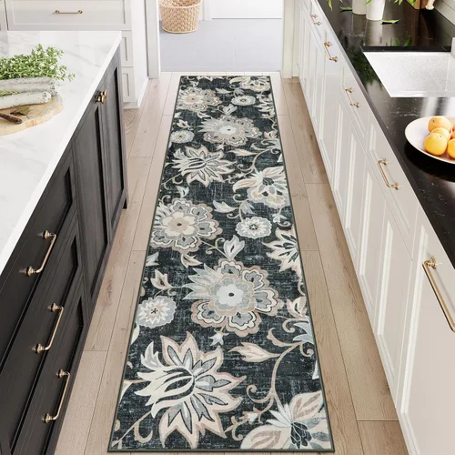 Miniatura 37 de Beeiva Alfombras florales de entrada, lavables para interiores, ultra fina, de 2 x 3 pies, antideslizante, para cocina, tapete de cachemira suave