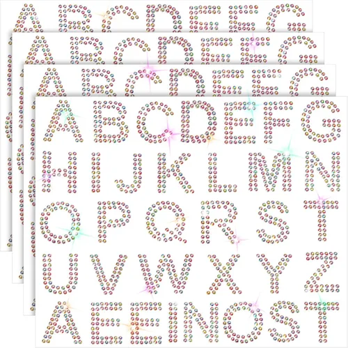 Zonon 136 piezas calcomanías para planchar con diamantes de imitación, letras grandes con purpurina brillante del alfabeto, borde de piedras