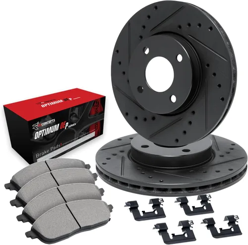 R1 Concepts Frenos delanteros y rotores | Hardware incluido | Kit de pastillas de freno y rotores delanteros Optimum OEp | Compatible con Ford Focus
