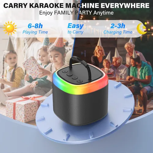 Miniatura 5 de JYX Mini Máquina de Karaoke para Niños, Altavoz de Karaoke Bluetooth Portátil con Gabinetes Sin Energía, 2 Micrófonos Inalámbricos y Luces de Fiesta