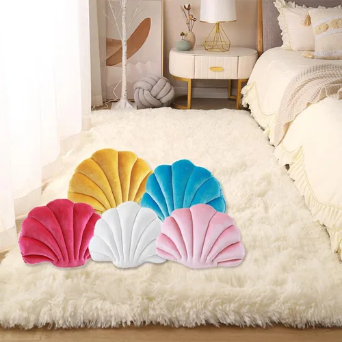 Miniatura 6 de Almohada con forma de concha de mar, almohada de terciopelo azul, almohada de felpa con temática de mar y océano, almohada decorativa para cama