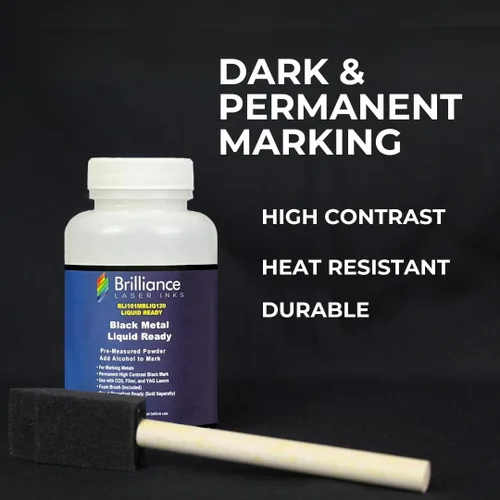 Miniatura 3 de Polvo de Marcado Láser Listo para Uso - Brilliance Laser Inks - BLI101MBLIQ120 - Tinta Láser Negra para Marcado en Metales con CO2/Fibra/YAG