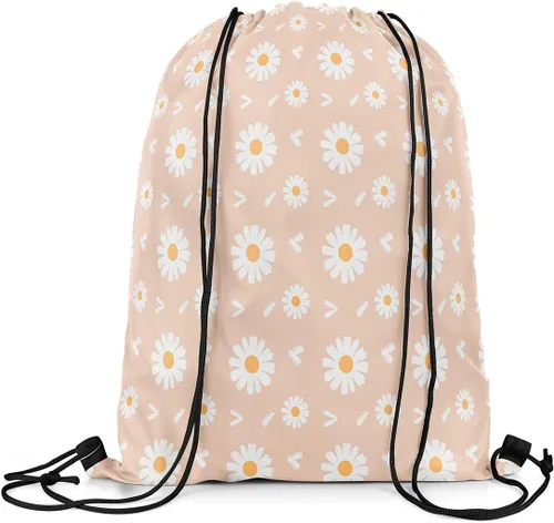 Miniatura 3 de Castle Fairy 70s Groovy Daisy Bolsa con cordón de 13"x16", naranja blanco