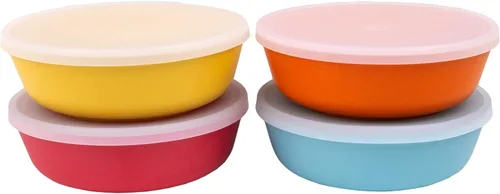 WeeSprout Cuencos de bambú para niños con tapas, juego de cuatro cuencos de bambú de 15 onzas para niños, cuencos de bambú con tapas para sobras,