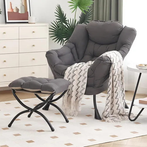 Miniatura 22 de Furlide Silla Perezosa Moderna con Reposapiés Plegable, Sillón de Descanso y Cómoda Silla de Lectura (Negro)