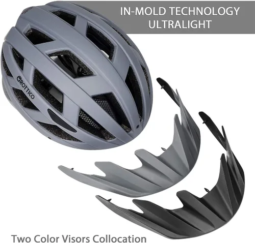 Miniatura 2 de Casco de bicicleta para adultos, hombres y mujeres, con luz - Casco de bicicleta de montaña y carretera con almohadillas de repuesto y visera Gris