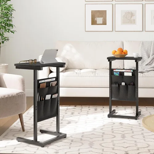 Miniatura 2 de HOOBRO Mesa auxiliar en forma de C, mesa auxiliar de 28.3 pulgadas para espacios pequeños, mesa de sofá con bolsa de almacenamiento, mesa auxiliar