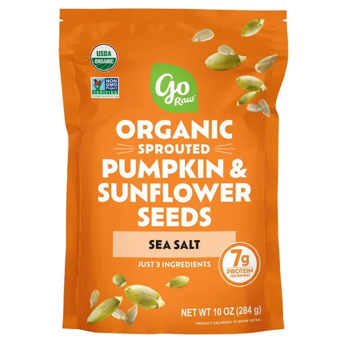 Semillas germinadas orgánicas de calabaza y girasol Go Raw, 10 onzas, saladas con sal marina, Keto, Kosher, superalimento