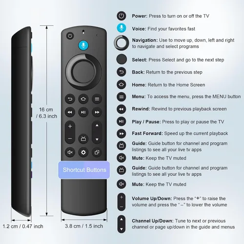 Miniatura 5 de Control remoto de TV de repuesto compatible con Smart Fire Smart TV Stick Lite, para Firestick (4K/2ª generación/3ª generación/4K Max)