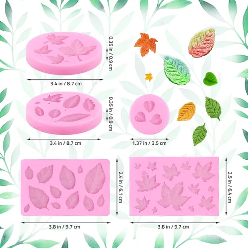 Miniatura 2 de 5 paquetes de moldes de hojas de silicona para pasteles, hojas de arce, fondant de resina, hojas de árbol para decoración de tartas
