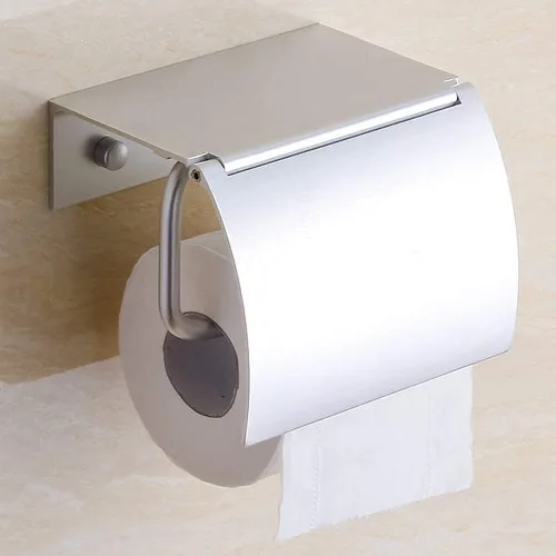 Miniatura 8 de Soporte de papel higiénico negro mate montado en la pared con estante para teléfono, soporte universal moderno para papel higiénico de megarrollo