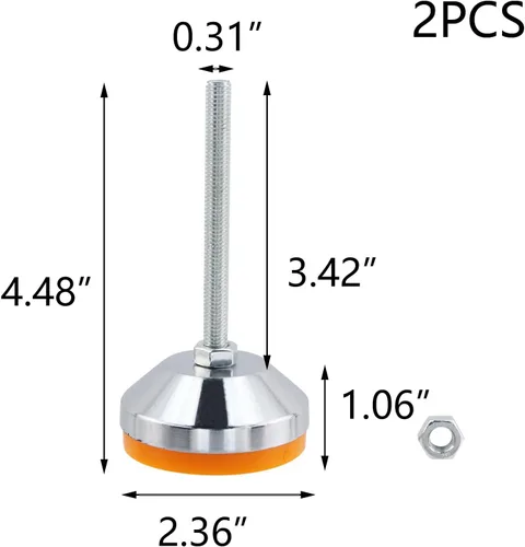 Miniatura 5 de T Tulead Pies de nivelación M8xH100, nivelador ajustable de acero al carbono, patas de andamio, niveladores de piso de goma de 2.36 pulgadas