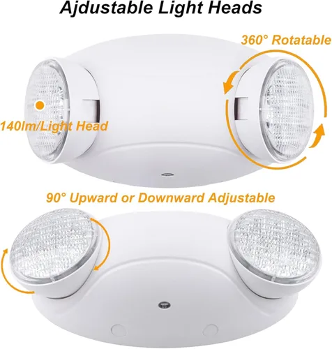 Miniatura 2 de LIT-PaTH Accesorios de iluminación LED de emergencia con 2 cabezales LED de ojo de insectos y baterías de respaldo, luz de salida estándar de EE.