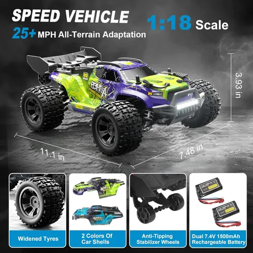 Miniatura 2 de Coche RC de alta velocidad 4WD a escala 1:18, camión de control remoto todoterreno de 25 MPH para adultos y adolescentes, vehículo eléctrico todo