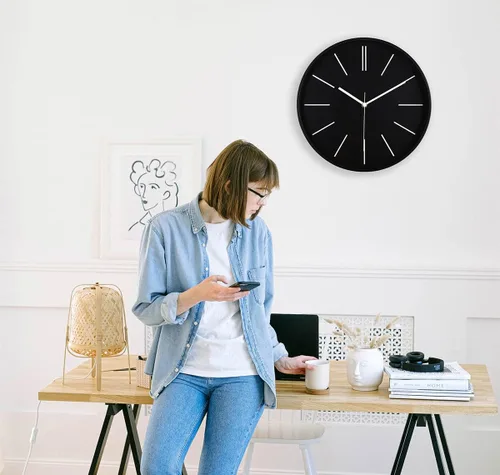 Miniatura 7 de zyzamay Moderno reloj de pared redondo 3D de 12 pulgadas, negro, silencioso de cuarzo, funciona con pilas, fácil de leer, hora precisa