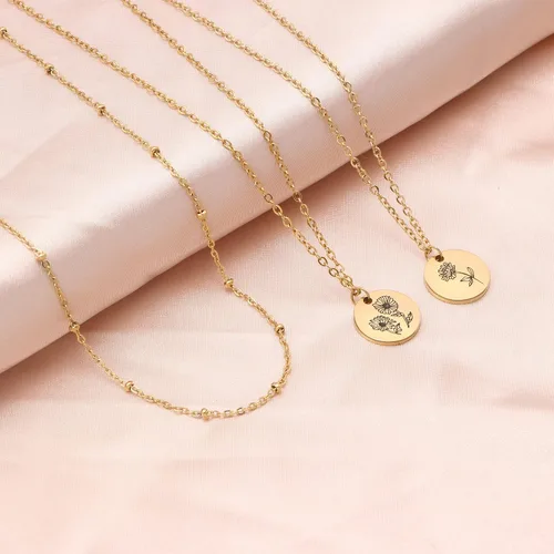 Miniatura 5 de Collar con colgante de flor del mes de nacimiento, chapado en oro de 18 quilates, delicado y sencillo mes de nacimiento, colgante de disco floral