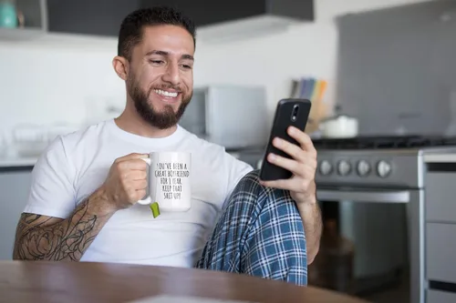 Miniatura 7 de 1 Año Aniversario Novio Taza Regalo divertido para Bf Él 1er Fechado Primer año Relación Pareja Juntos Café Té Taza
