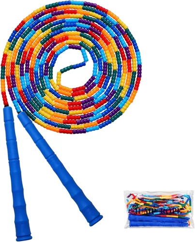 Miniatura 10 de Cuerda de saltar doble holandesa larga de 16 pies, 1 paquete/2 unidades, cuerda de saltar ajustable suave con cuentas para niños y adultos, lo