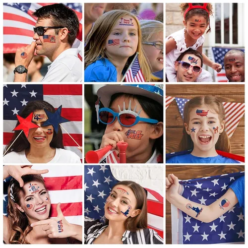 Miniatura 2 de Aresvns Tatuajes temporales del Día de la Independencia, tatuaje de manga de bandera de Estados Unidos del 4 de julio, suministros de fiesta rojo