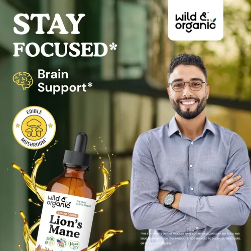 Miniatura 2 de Wild & Organic Gotas líquidas de melena de leones, apoyo para el cerebro y la concentración, suplemento de hongo melena de león - Gotas de hongo