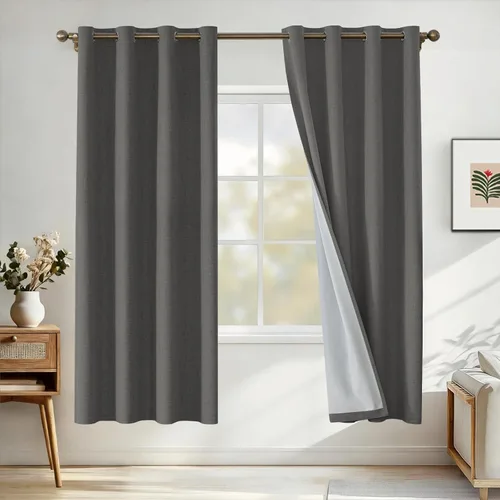 Miniatura 76 de Cortinas de lino 100% opacas para dormitorio, cortinas opacas de 45 pulgadas de largo, cortinas de oscurecimiento de habitación para sala de estar