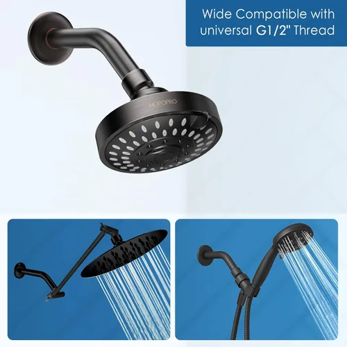 Miniatura 4 de HOPOPRO Brazo de ducha de 6 pulgadas con brida, brazo de cabezal de ducha angular de repuesto para montaje en pared para cabezal de ducha de mano