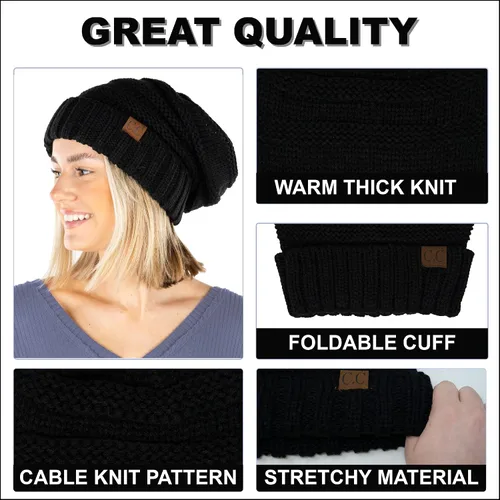 Miniatura 86 de Funky Junque Gorro de moda de punto trenzado de talla extragrande, grueso, abrigado, suave y holgado
