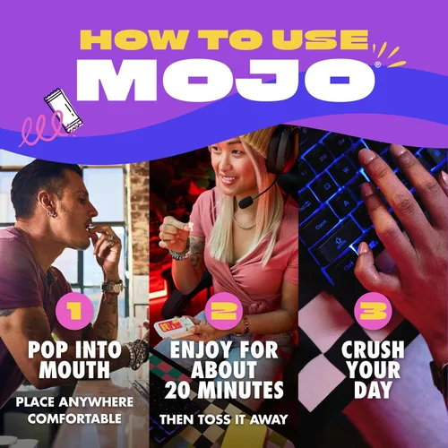 Miniatura 2 de Bolsas de energía MOJO sabor frambuesa azul, 50 mg de cafeína por bolsita, 15 bolsitas, paquete individual