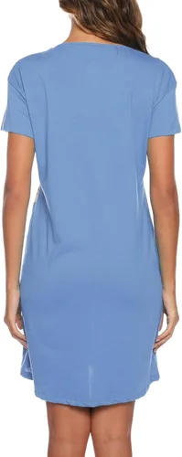 Miniatura 4 de ENJOYNIGHT Camisón para mujer de algodón con mangas cortas, camisón casual con estampado para dormir